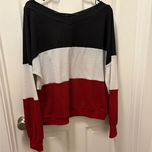 Colorblock Crew Neck Sweater - Black, White, and Red